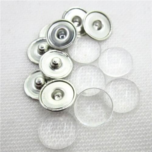 100sets no design custom jewelry Snap Button Making Brass Snap Buttons with Clear Glass Cabochons, Copper, Clear, Button: 18mm