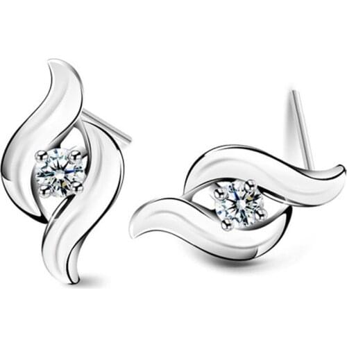 100% 925 sterling silver hot sell new fashion shiny crystal ladiesstud earrings women wholesale jewelry birthday gift