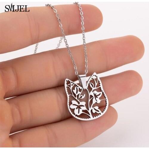 2019 Stainless Steel Vinatge Cat Necklace Flower Love Cat Moon Geometric Statement Jewelry Collares Necklace Girl Gift Christmas