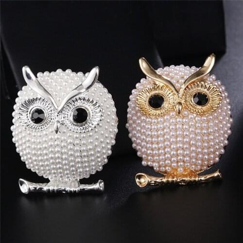 2021 Cartoon Owl Brooch Pins Fake Pearl Plated Badge Clothes Suit Jewelry Accessories