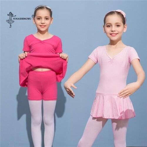 Ballet Dress Gymnastics Leotards For Girls Kids Short Sleeve Ballet Dancewear Pure cotton Skirts Dance Leotards Practice Clothes