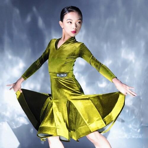 Velvet Latino Dance Clothes For Girls Two Piece Costume Green Stage Outfits Ballroom Practice Wear Samba Dance Wear JL2137