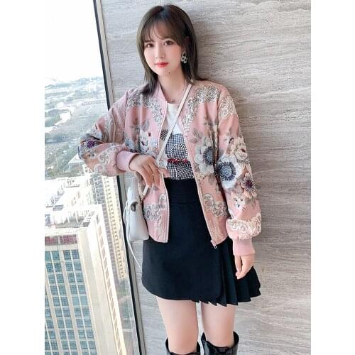 Beaded court jacquard zipper Baseball Jacket 2021 Spring new