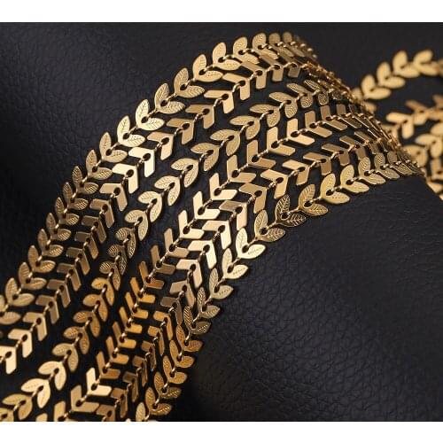 1 Meter 6mm Width Stainless Steel Chain Gold Leaves Chains for DIY Bracelet Anklet Jewelry Making Supplies Bulk Items Wholesale