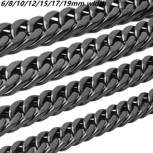 6/8/10/12/15/17/19mm 7-40" Stainless Steel Black Double Cuban Curb Link Chain Mens Jewelry Necklace Or Bracelet Bangle