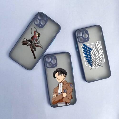 Anime Attack on Titan Phone Cases For iphone 12 11 Pro Max Mini XS 8 7 Plus X SE 2020 XR Matte Transparent Light gray Cover