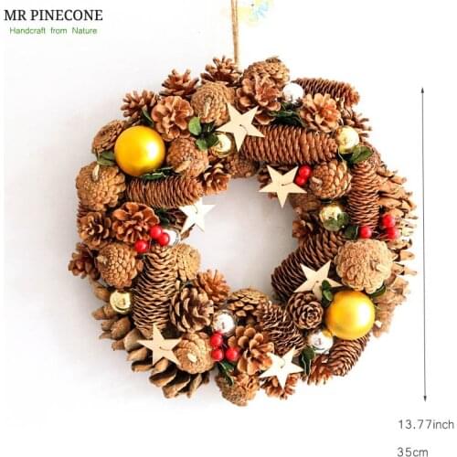 D13.77" Christmas Door Wreath Home Decor Christmas Pendant 2018 Wall Natal Drop Hangings Pinecones Navidad Festival Supplies
