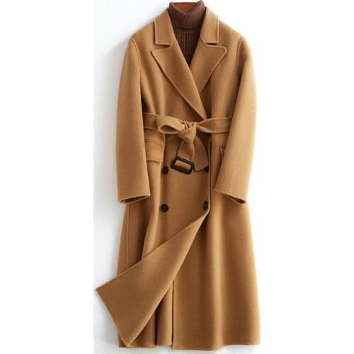 Long 100% Wool Coat Women Clothes 2020 Spring Autumn Female Jacket Double Breasted Korean Elegant Ladies Coats B12Y01222 KJ6156