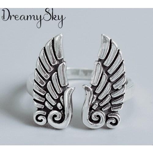 DreamySky New Trendy Silver Color Wing Rings For Women Men Boho Vintage Jewelry Adjustable Size Finger Rings