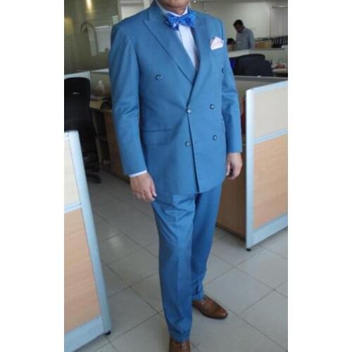 Double Breasted Men Suits for Overweight Plus size Peaked Lapel 2 piece Custom Formal Business Wedding Tuxedos for Tuxedos