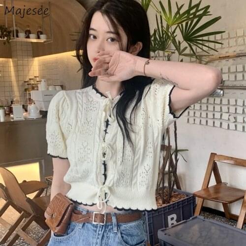 Cardigan Women Summer Lace-up Students High Street Sweet Chic 7 Colors Ulzzang All-match Simple Female Cozy Cropped Girls Tops