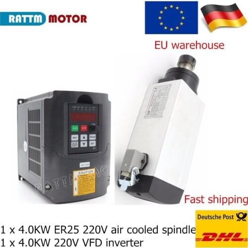 【EU Free VAT】 4KW ER25 220V Square Air cooled spindle motor Kit 18000rpm 4 bearing For woodworking milling machine