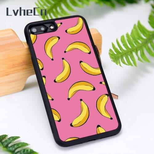 LvheCn Silicone Rubber Phone Case Cover for iPhone 6 6S 7 8 Plus X XS XR 11 12 Mini Pro Max aesthetic Pink banana