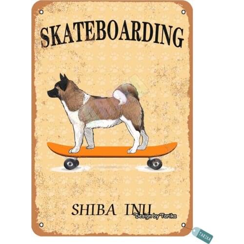 DINGDUO Metal Vintage Tin Skateboarding Akita for Garage Home Bar Pub Man Cave Retro Art Sign 20 X 30 cm