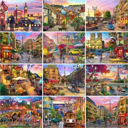 MomoArt 5D DIY Diamond Embroidery Street Craft Kit Diamond Painting House Landscape Cross Stitch Mosaic Home Decorations