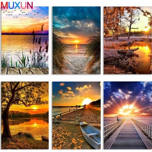 Muxun 5D Diy Diamond Painting Setting Sun Landscape Cross Stitch Full Round Diamond Painting Rhinestones Gift Handmake Rp669