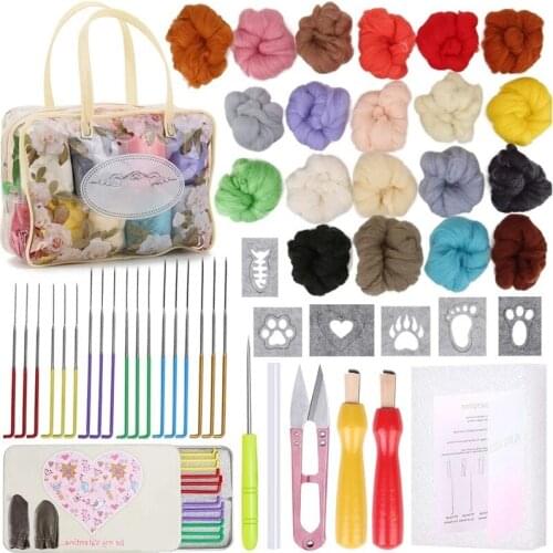 LMDZ Wool Felting Kit 15g / Color Wool Roving Needle Felting Foam Mat Hme DIY Supplies Wool Felt Tools for Adults
