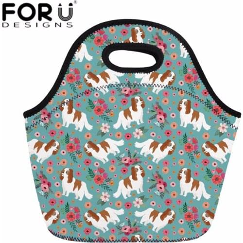 FORUDESIGNS Neoprene Lunch Bag for Women Cavalier King Charles Print Food Fruit Bag Feminine Cute Thermal Cooler Office Meal Ba