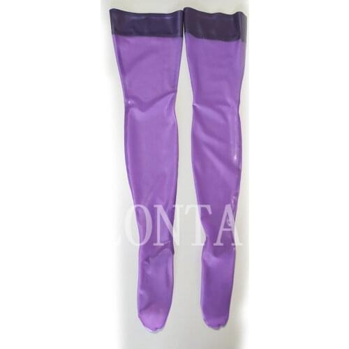 New sexy exotic lingerie handmade customize unisex latex transparent purple long stockings zentai fetish uniform cekc costume