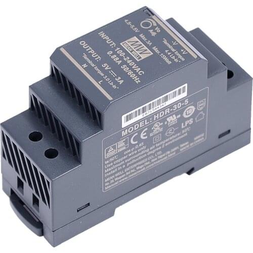 Original Mean Well HDR-30-5 DC 5V 3A 15W meanwell Ultra Slim Step Shape DIN Rail Power Supply