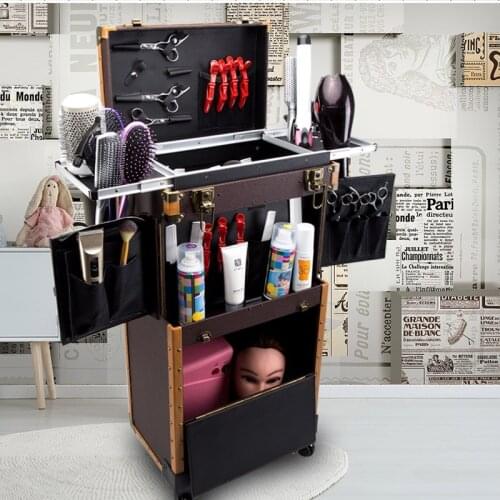 Hairdressing Luggage Hairstylist Toolbox Dedicated Trolley Personality Retro Scissors Box Stylist Big Box