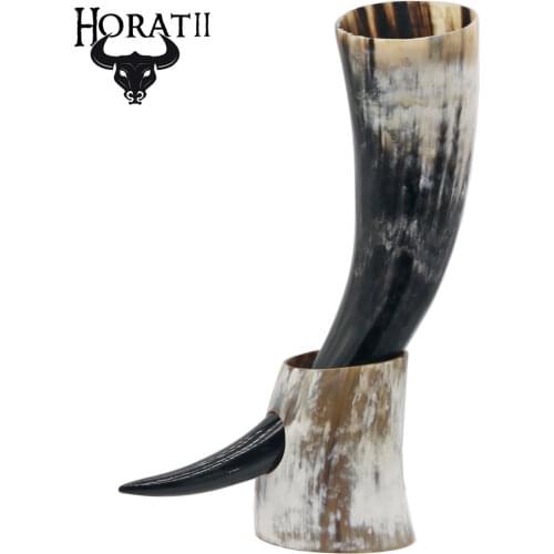 Handicrafts Authentic Medieval Viking Drinking Horn Mug with Stand Cups Beer Wine Goblet Chalice Tankard