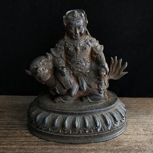 Rare Old Seated Iron Shakyamuni Sitting Lion Guanyin Bodhisattva