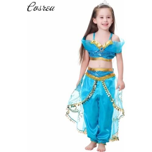 Christmas Childrens Dress Aladdins Lamp Cosplay Costume Princess Jasmine Costume Girl Dress Role Costume Two-piece