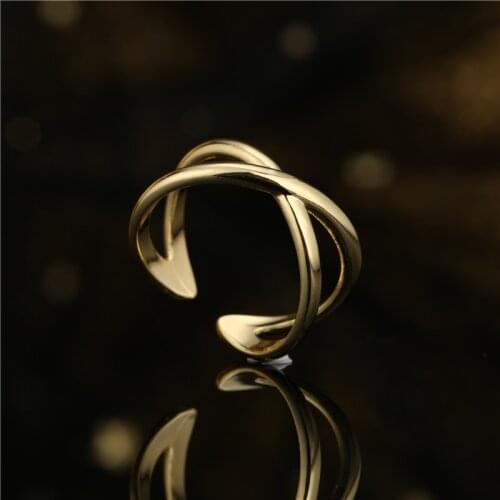 High Quality Polishing Golc Color Copper Rings Women Party Jewelry X Shape Geometric Ring Female Accessories Wholesale