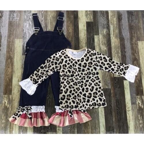 Lovely Kids Clothes Baby Girl Fashion Leopard Print Lace Lace Top and Pants 2 Piece Set