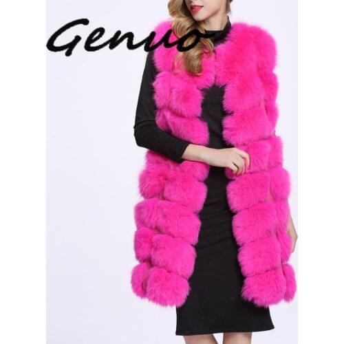 2019 Winter Women Khaki Faux Fur Vest Slim Long Faux Fur Coat Women 4XL Gilet Fourrure Fox Fur Femme Vest Long Coat