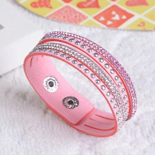 1 pc/lot Hot Sale Fashion Jewelry Crystal Rhinestone Leather Bracelet&bangle Flannelette bracelet Factory Outlets Center