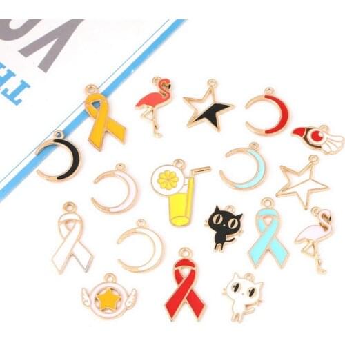 10pcs Trendy Alloy Flamingo Enamel Charms DIY Pendant Gold Color Small Charms Handmade Jewelry for Necklace Bracelet