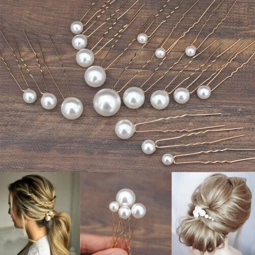 18Pack Women Simulated Pearl Hair Stick Wedding Bridal Crystal Hairpin U Shaped Hair Clip Barrettes Hairstyling Accessories