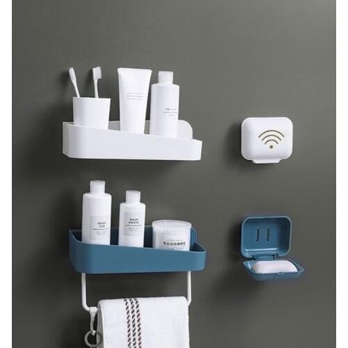 4 Colors Plastic Bathroom kitchen Shelf Toilet Vanity Towel Storage Wall-mounted Storage Rack with Hooks Home Storage Supplies