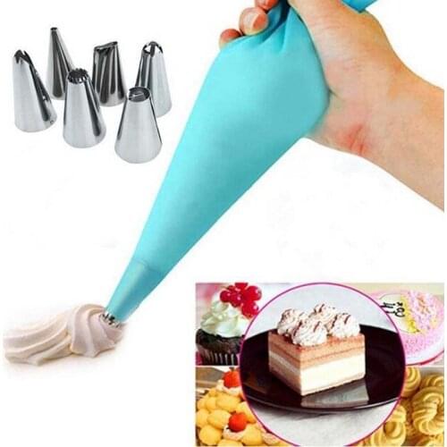 8PCS/Set Silicone Pastry Bags Sets Icing Piping Cream Pastry Bag + 6 Stainless Steel Nozzle DIY Cake Decorating Tip Sets