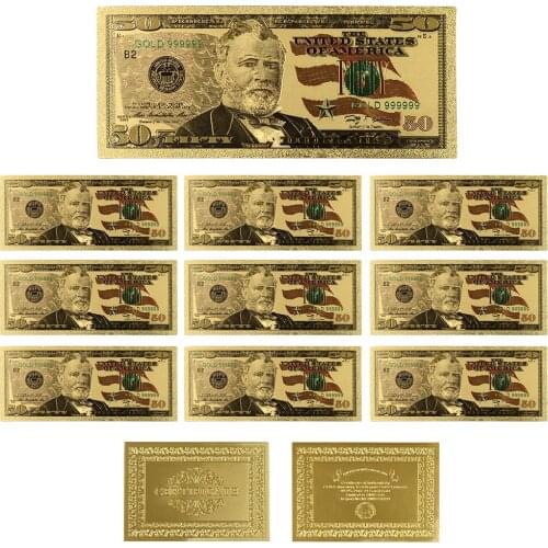 24k Gold Banknotes Usd Colorful Bills Plated Fake Money 50 Dollars Foil Currency Paper Money Collections Crafts Gift Home Decor