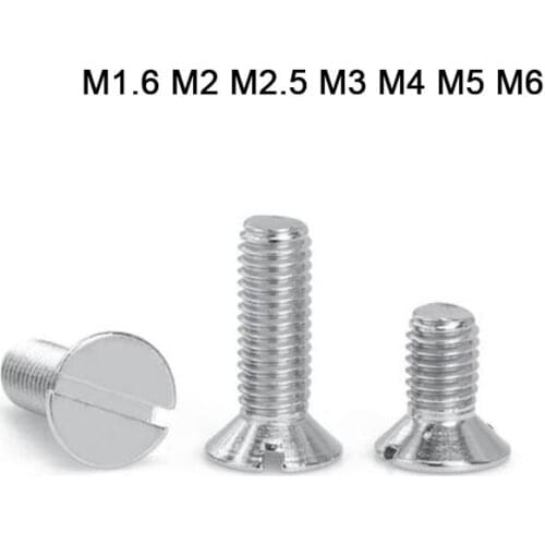 10/50pc M1.6 M2 M2.5 M3 M4 M5 M6 304 A2-70 Stainless Steel GB68 Metric Threaded Slotted Flat Countersunk Head Machine Screw Bolt
