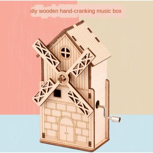 Diy 3D Wooden Assembled Model Music Box Big Windmill Puzzle Creative Decompression Gift Give Children Toys P302