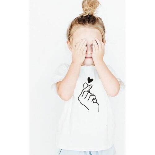 Kids Summer Short Sleeve Girls Boys T Shirt Harajuku Heart Hand Print Childrens T-shirt Casual Funny Baby Clothes