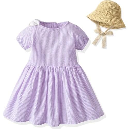 Top and top Toddler Girl Dresses 2021 Fashion Summer Children Short Sleeve Girls Dress Little Girls Clothes Vestidos with Hat