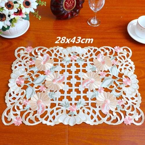 European Rectangular Embroidered Hollow Cloth Placemat For Kitchen Dining Table Plate Bowl Mat Coaster Bedroom Study Decoration