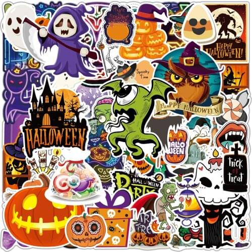 Halloween Stickers Pumpkin Cartoon Anime Horror Sticker on Laptop Kids Skateboard Suitcase Motorcycle Decoration Graffiti Toy