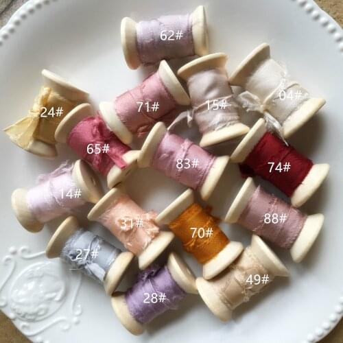 Ins style 25mm 32mm 50mm 100% Pure Silk Frayed Edge Ribbon for wedding ribbon package ribbon,THIN QUALITY,WITH WOODEN B0BBIN