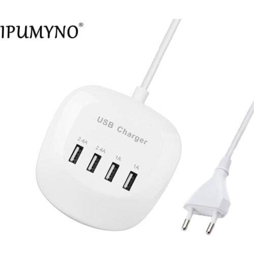 IPUMYNO 5V 2.4A 4 Port USB Charger EU UK US Plug Desktop Docking Charger Adapter For iPhone 7 For Samsung HTC Tablet 0.9m Line