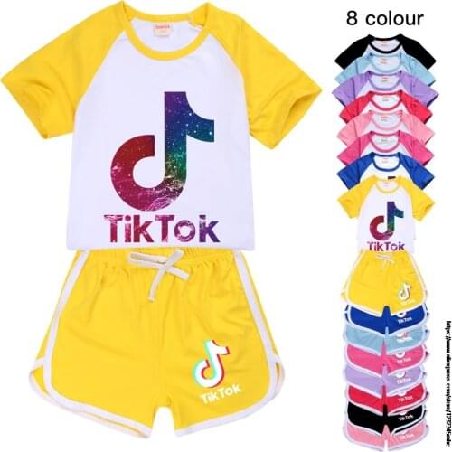 Tik Tok Girl Boys Clothes Set Kids Short Sleeve Tik Tok Printed T-Shirts + Sports Shorts 2pcs Summer Fashion Teenagers Tracksuit