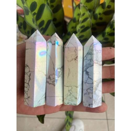 Beautiful natural white turquoise crystal tower with rainbow halo crystal tower