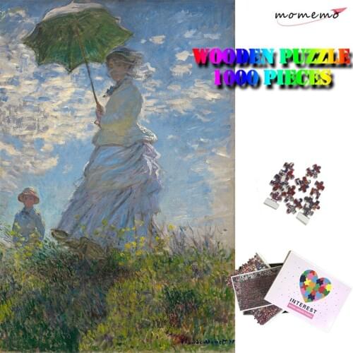 MOMEMO Woman with A Parasol Jigsaw 1000 Pieces Wooden Puzzle World Famous Painting Adult Puzzle Artistic Insight Kids Puzzle Toy