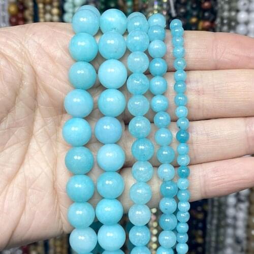Wholesale Natural Aquamarines Jades Stone Beads Round Loose Spacer Beads For Jewelry Making DIY Bracelet Handmade 4/6/8/10/12mm
