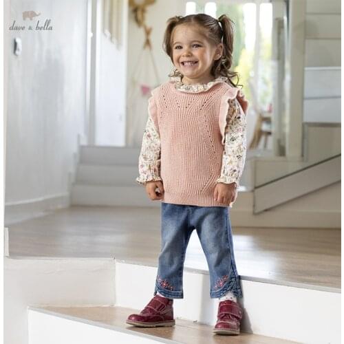 DBM18293 dave bella autumn baby girls cute solid knitted coat children fashion sleeveless vest